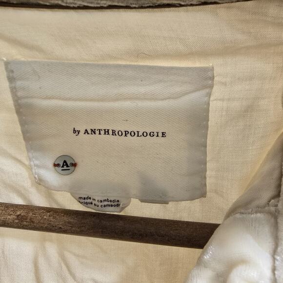 Anthropologie Jacket Womens XS Cream Crushed Velvet Quilted Shacket Shirt Button - Picture 3 of 12
